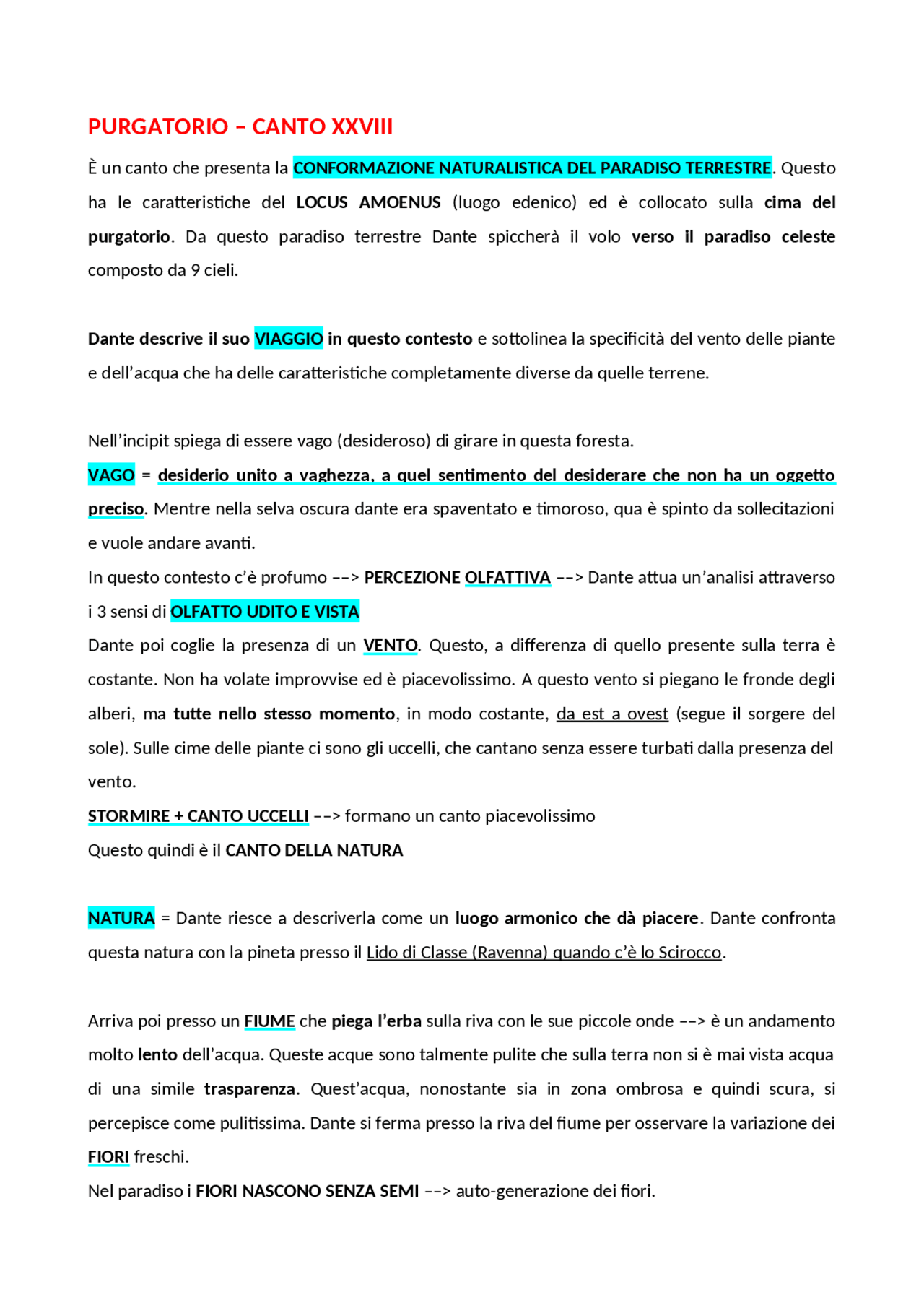 PURGATORIO CANTO XXVIII Docsity