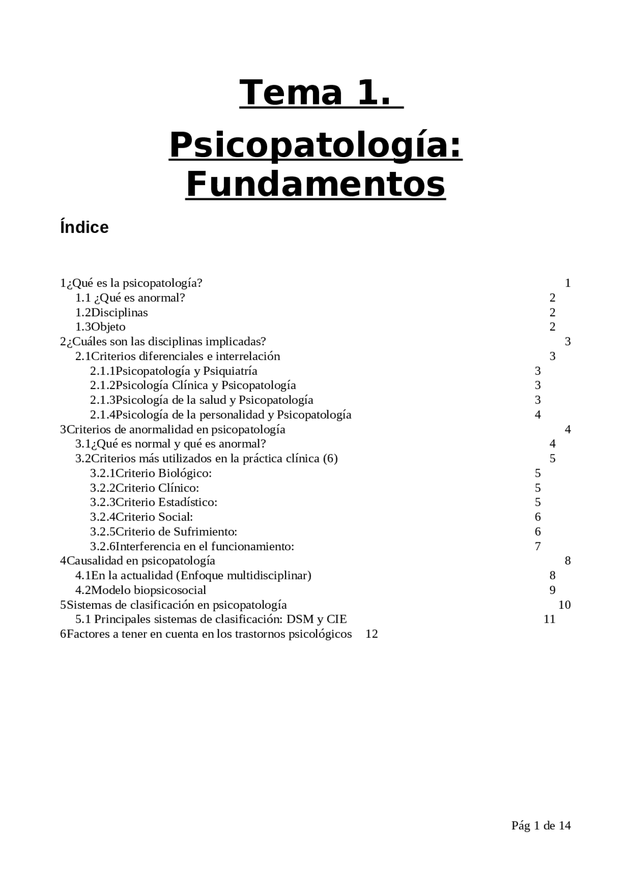 Psicopatologia general tema 1 | Apuntes de Psicopatología | Docsity