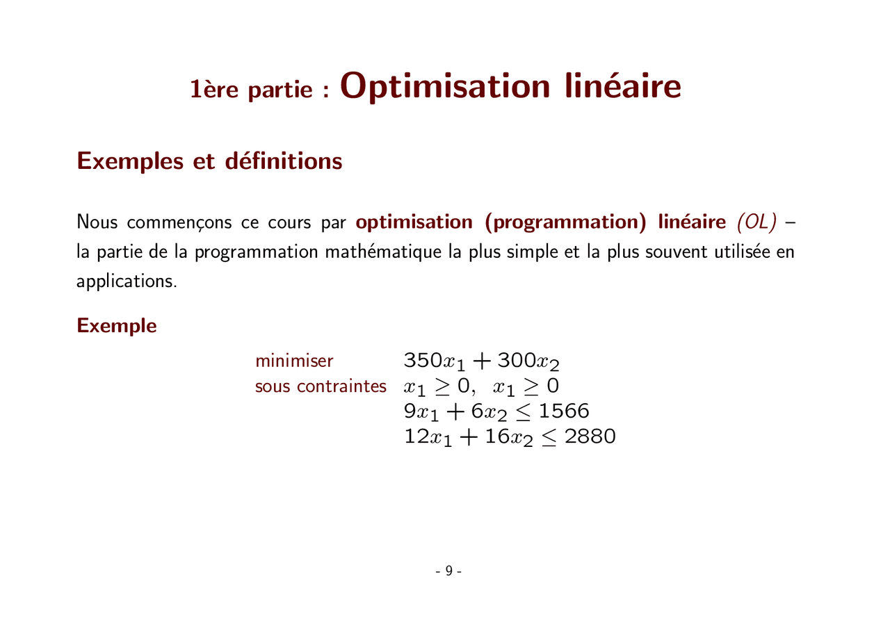 Un cours sur l'optimisation linéaire. - Docsity