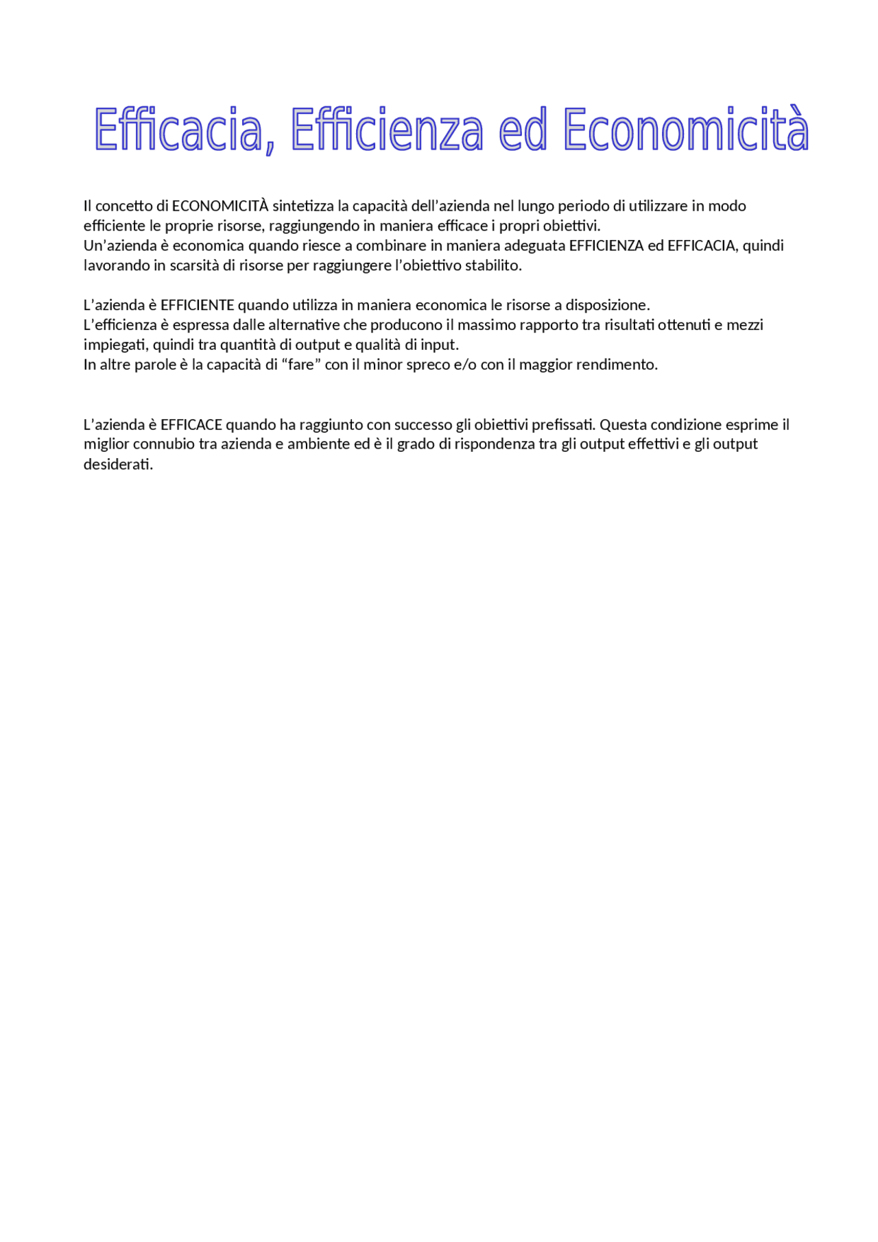 Riassunto efficacia efficienza ed economicità Docsity