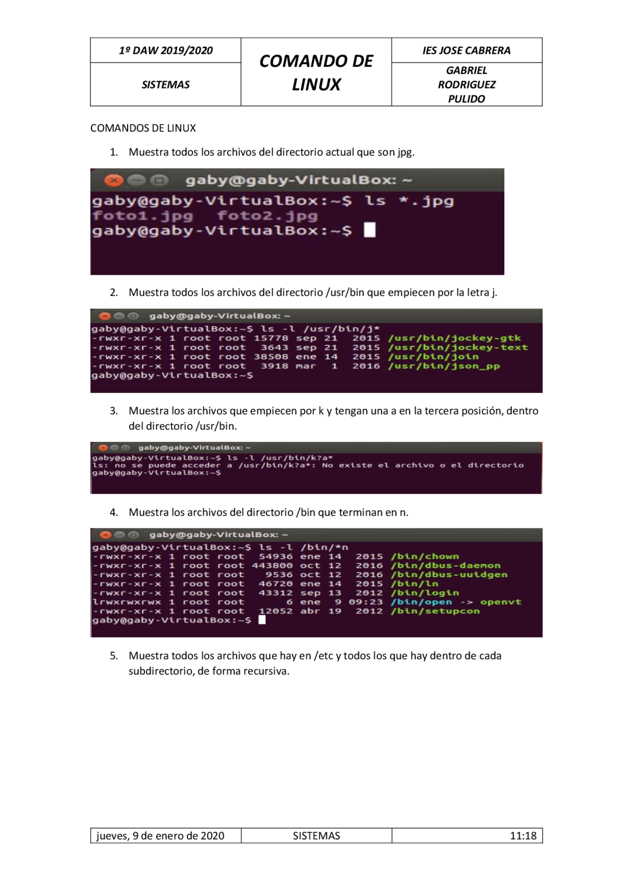 Practica 1 Linux comandos basicos | Ejercicios de Matemáticas | Docsity