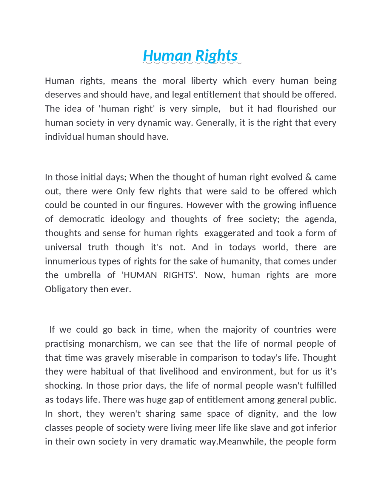 Effective essay onHuman rights - Docsity