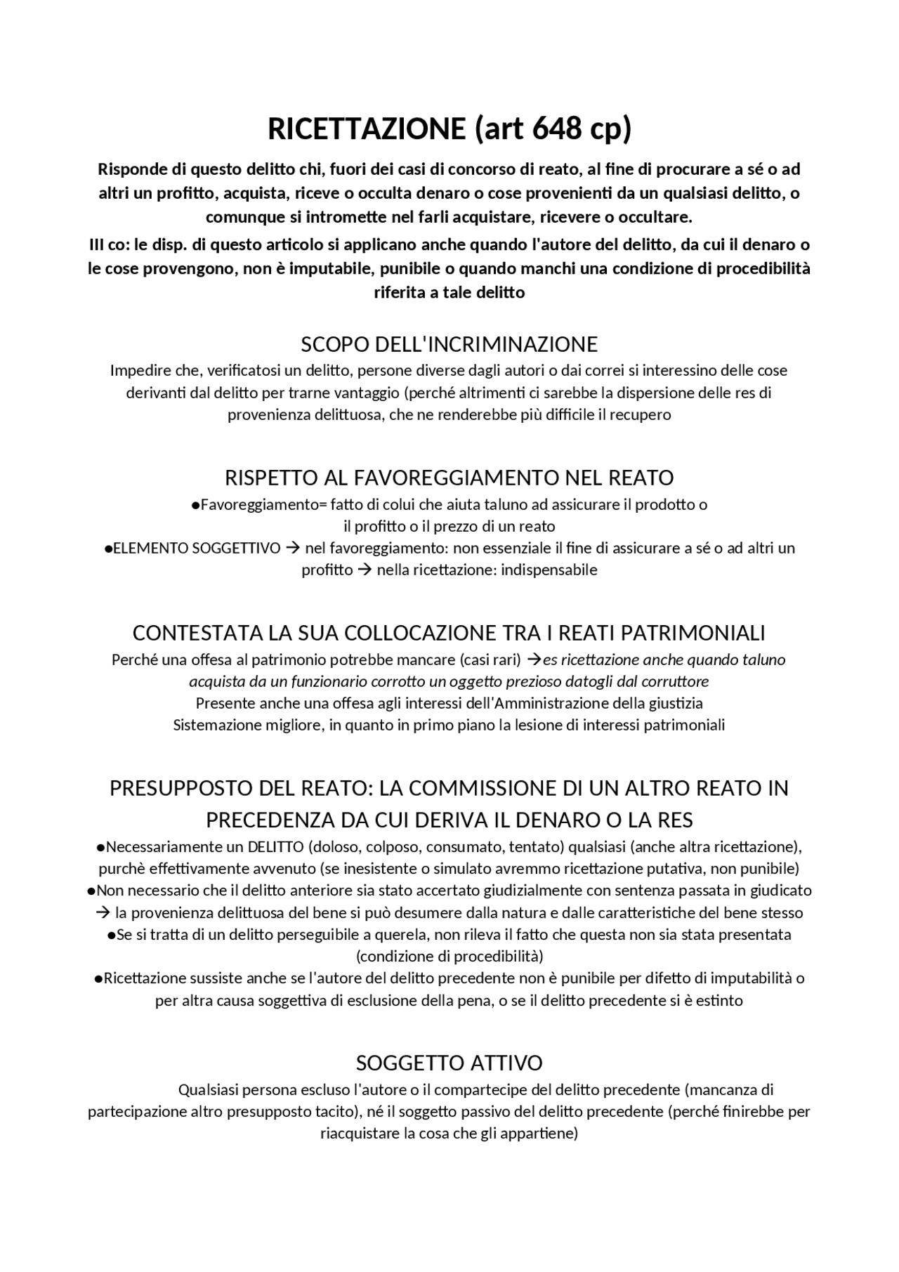 REATO DI RICETTAZIONE Dispense di Diritto Penale Docsity