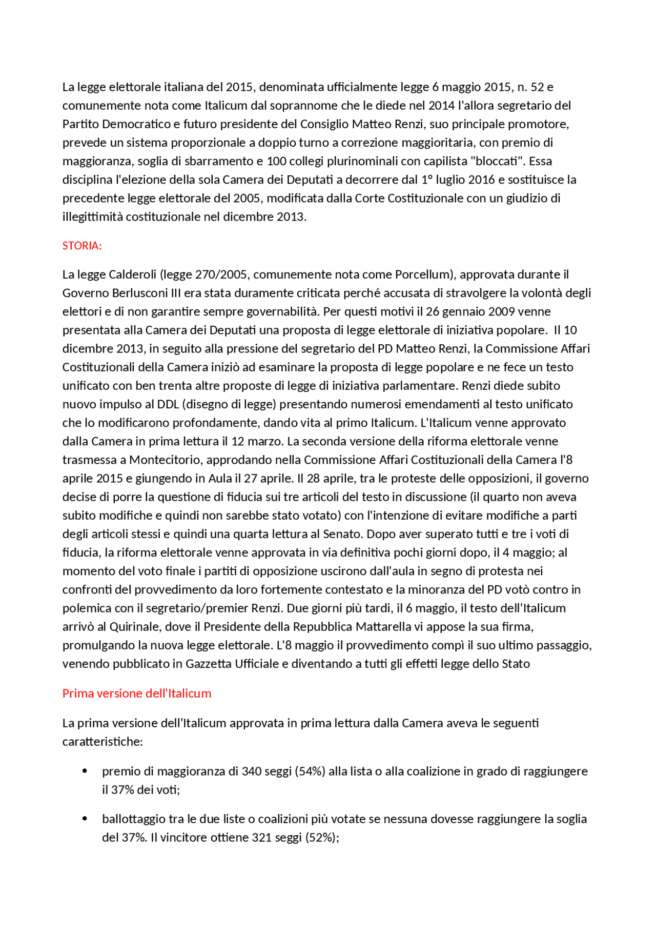 La legge elettorale italiana del 2015 Docsity