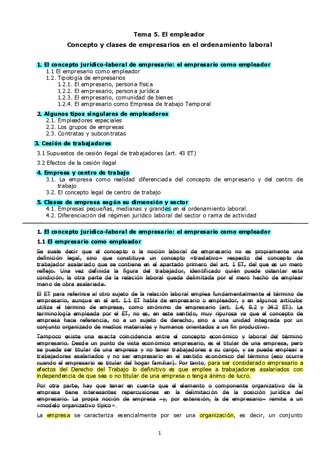 Resumen tema 5 derecho del trabajo - Docsity