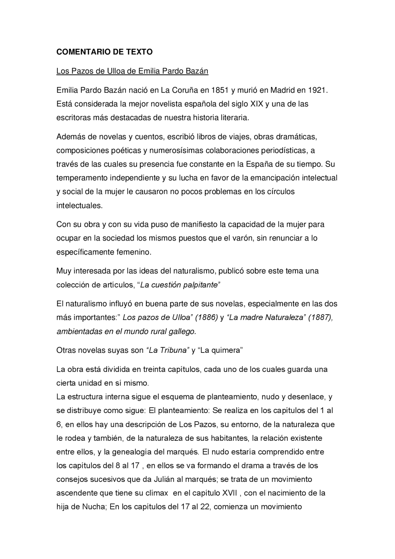 Los Pazos De Ulloa Docsity