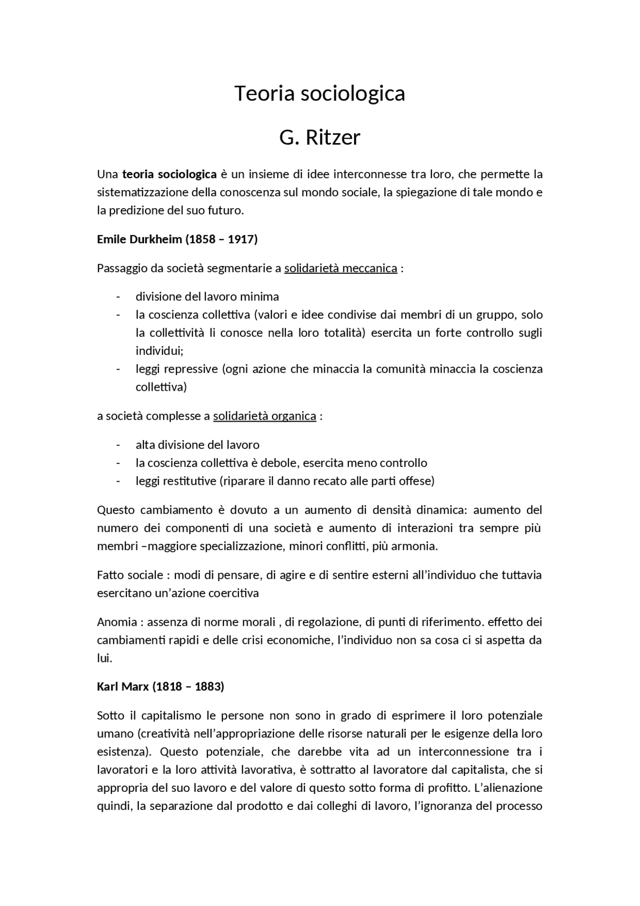 Teoria sociologica - Ritzer - Docsity
