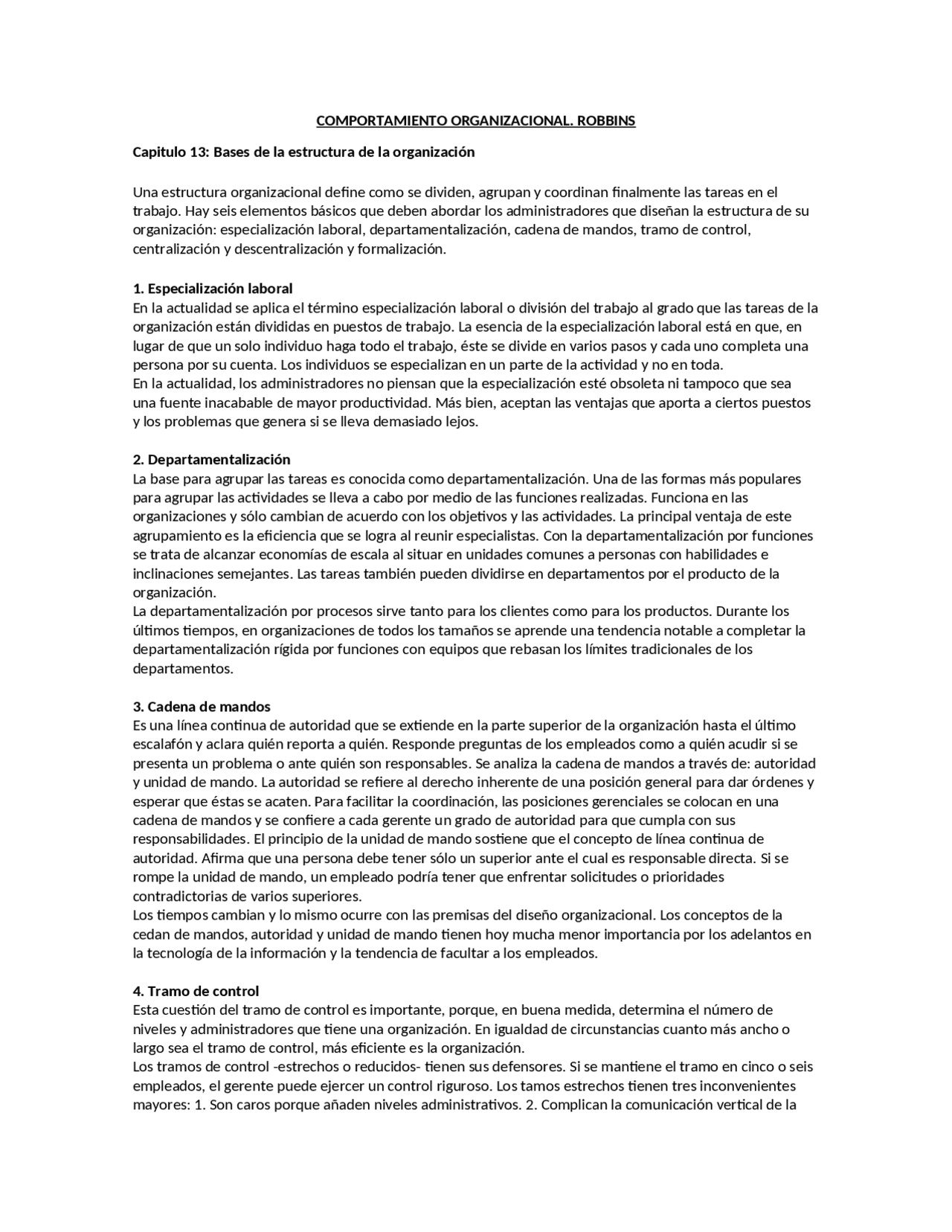 Resumen Comportamiento Organizacional Robbins Docx Docsity
