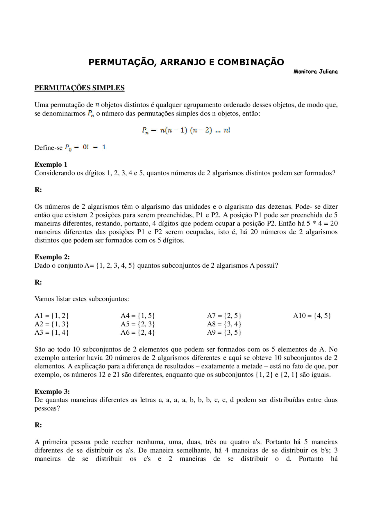 Permutações e arranjos - Docsity