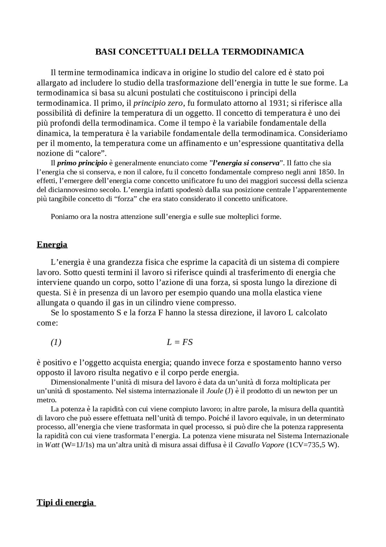 Principi Termodinamici: Energia e Sistemi | Appunti di Fisica | Docsity