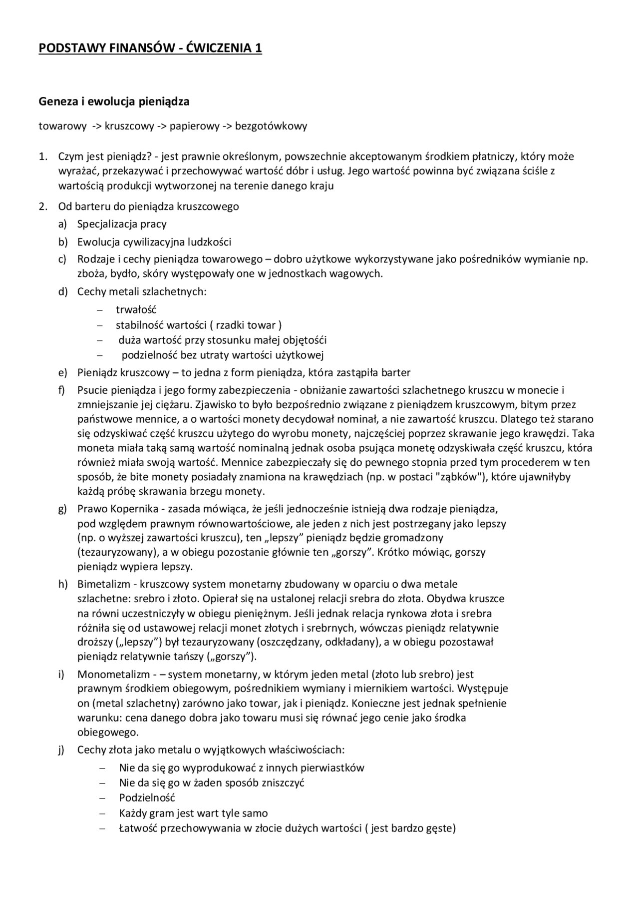 Podstawy finansów - ćwiczenia - Docsity