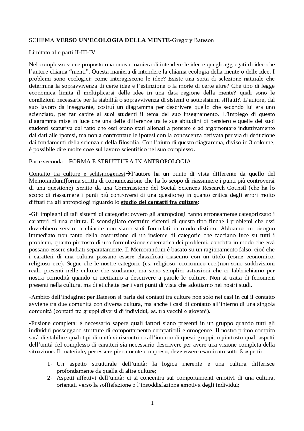 Verso un' ecologia della mente Gregory Bateson Docsity Verso un' ecologia della mente Gregory Bateson Docsity
