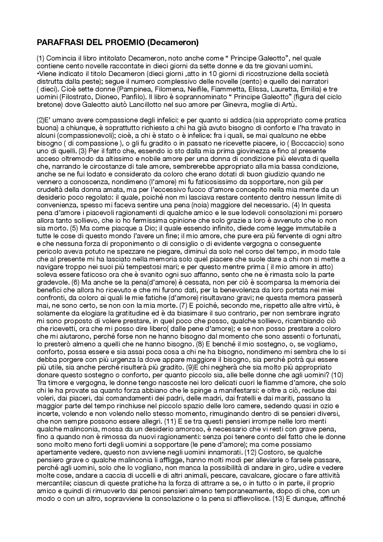 Parafrasi del proemio del Decameron | Appunti di Letteratura Italiana ...
