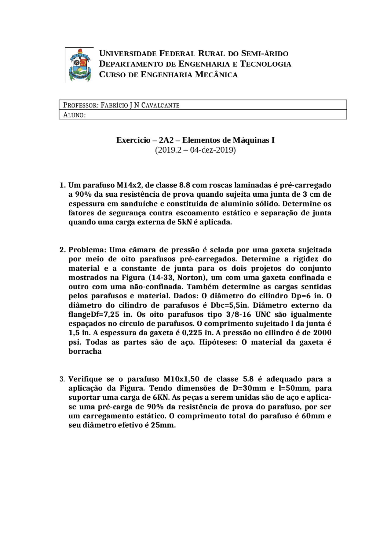 Elemetos De Maquina 1 Exercícios Engenharia Mecânica Docsity