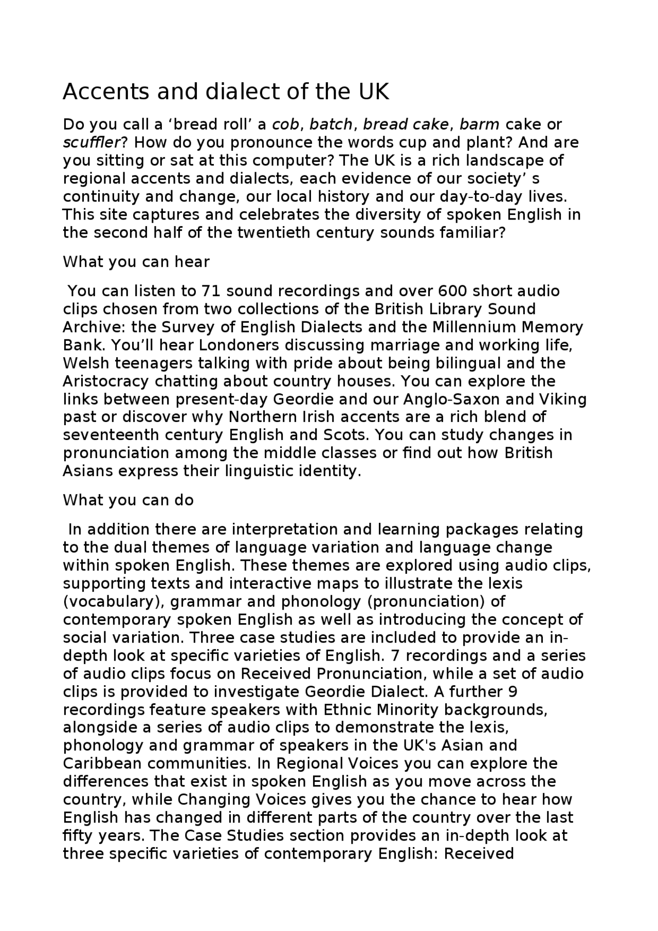 ACCENTS AND DIALECT OF THE UK Docsity