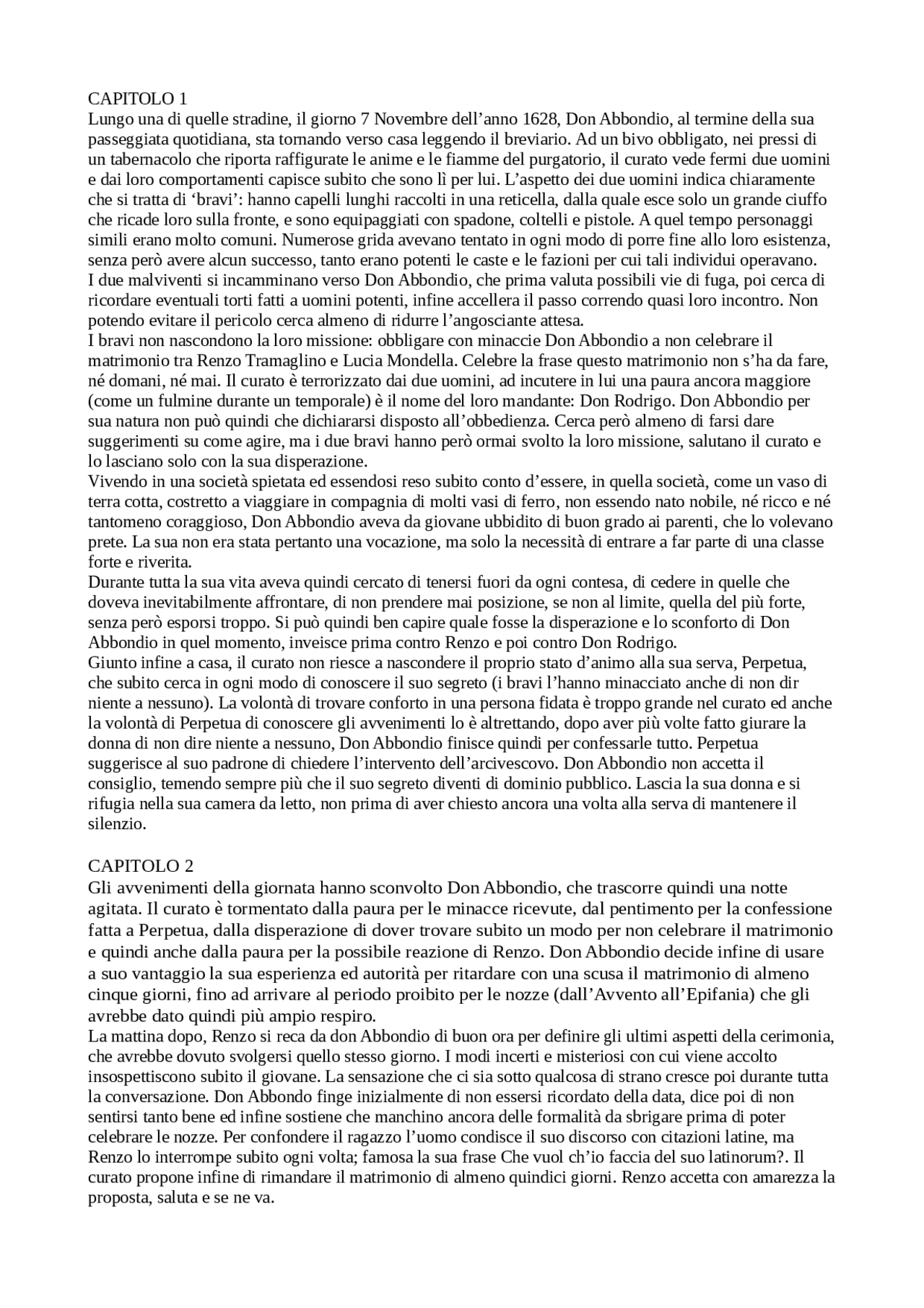 promessi sposi riassunto capitolo per capitolo | Sintesi del corso di Letteratura Italiana | Docsity - Document Preview