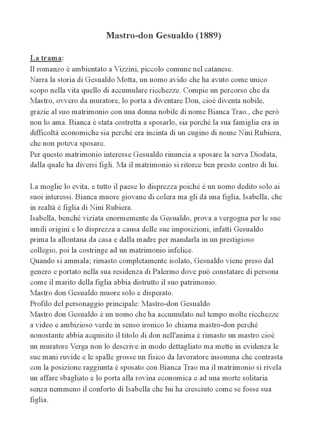 Mastrodon Gesualdo (1889) La trama Docsity