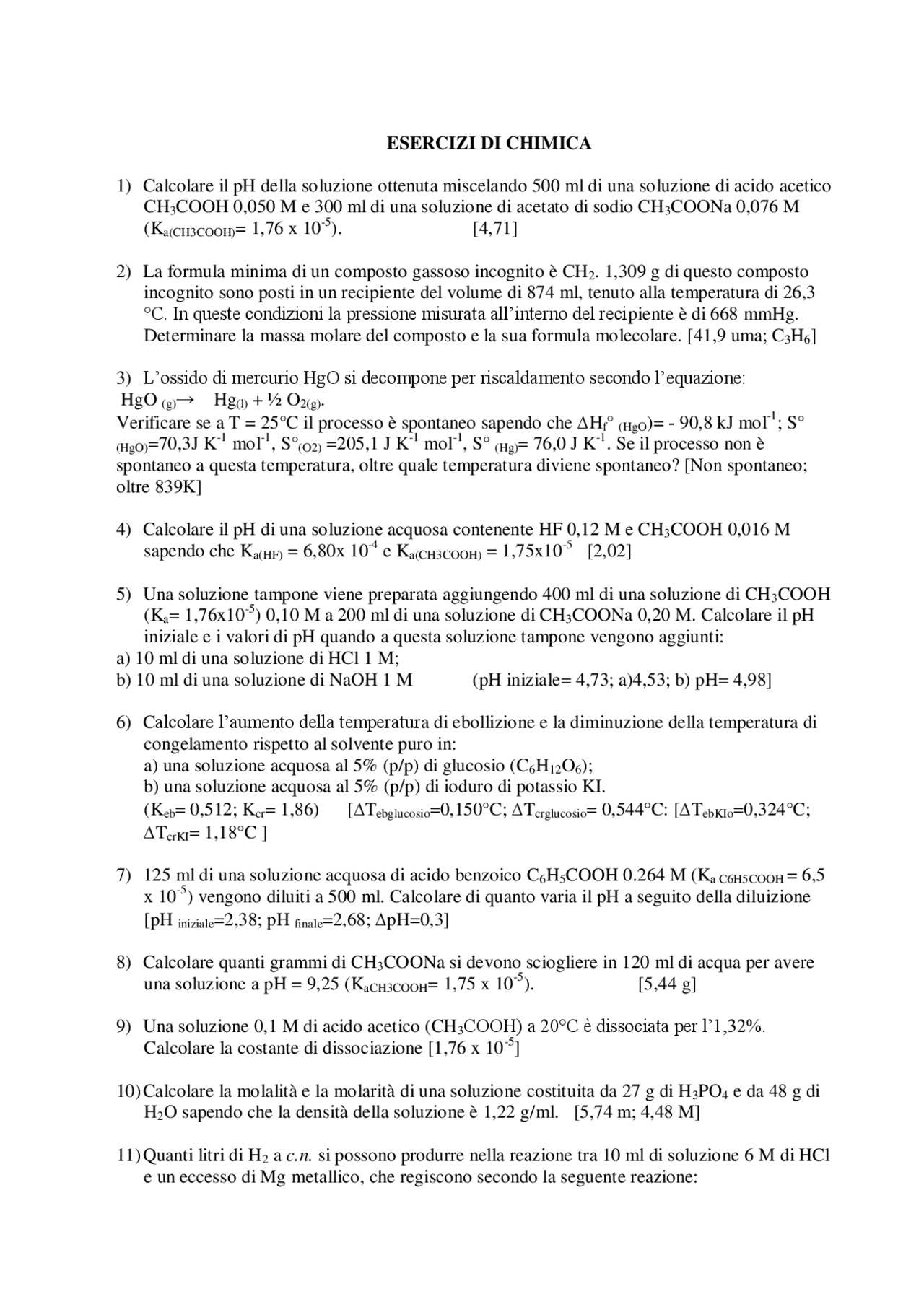 Esercizi Di Chimica Inorganica Docsity