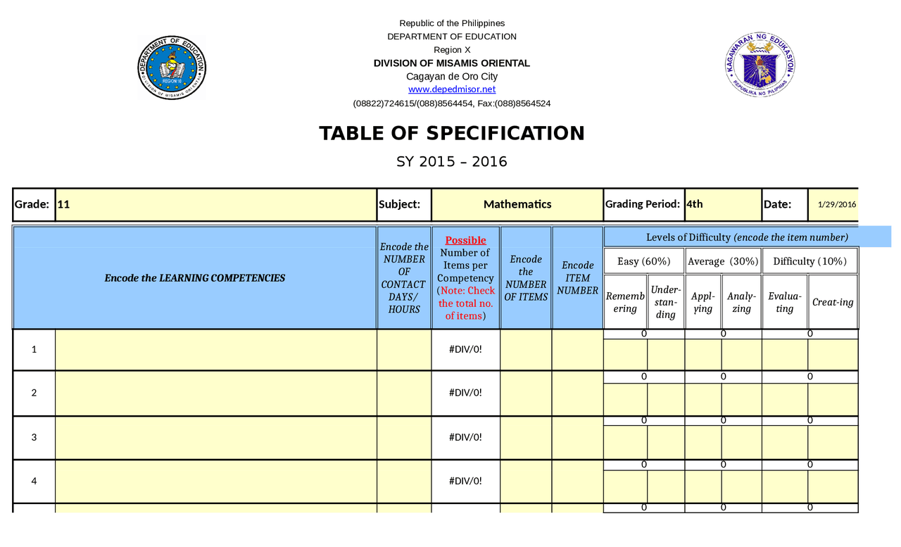 Tos Template for Anysubjects - Docsity