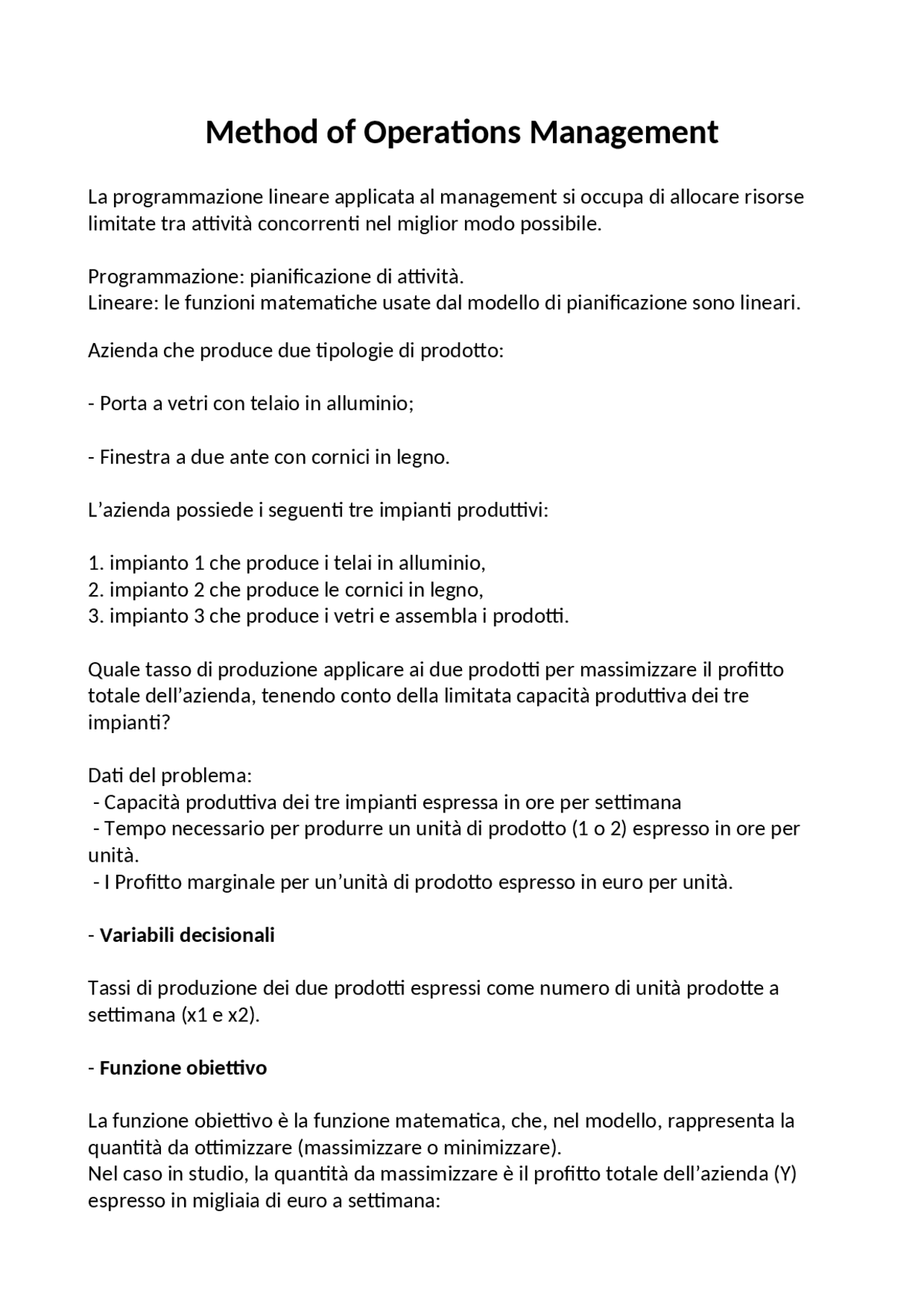 Method of Operations Management - Docsity