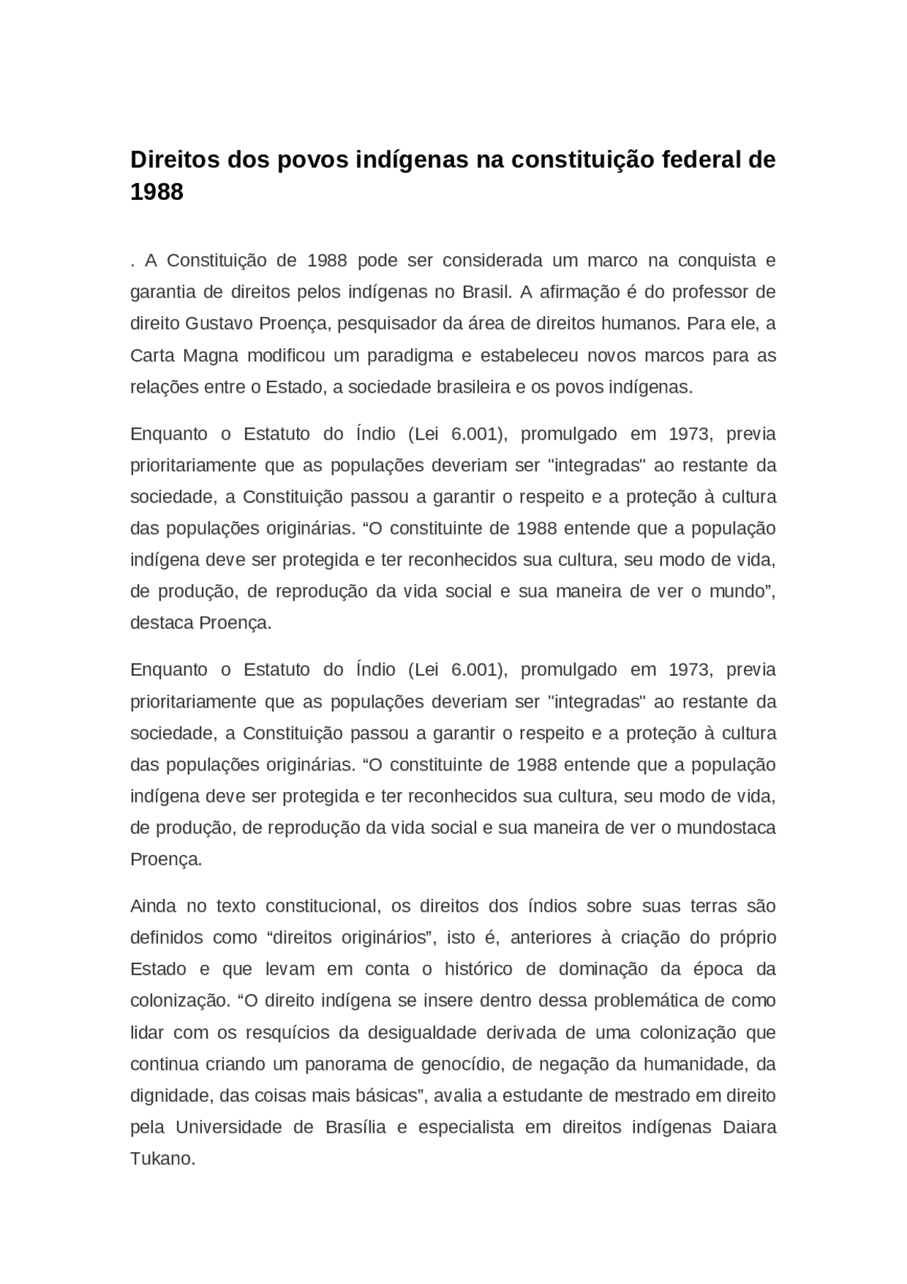 Direitos dos povos indígenas na constituição federal de 1988 | Notas de ...
