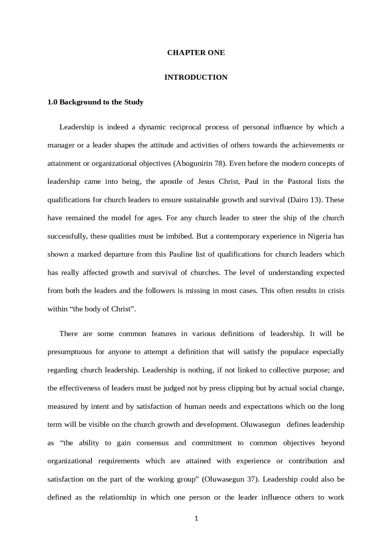 THE ROLE OF CHURCH LEADERS ON THE GROWTH AND SURVIVAL OF THE CHURCH A ...