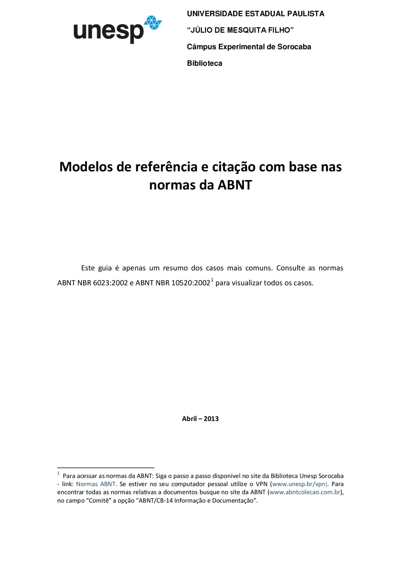 Modelos de referência e citação com base nas normas da ABNT - Docsity