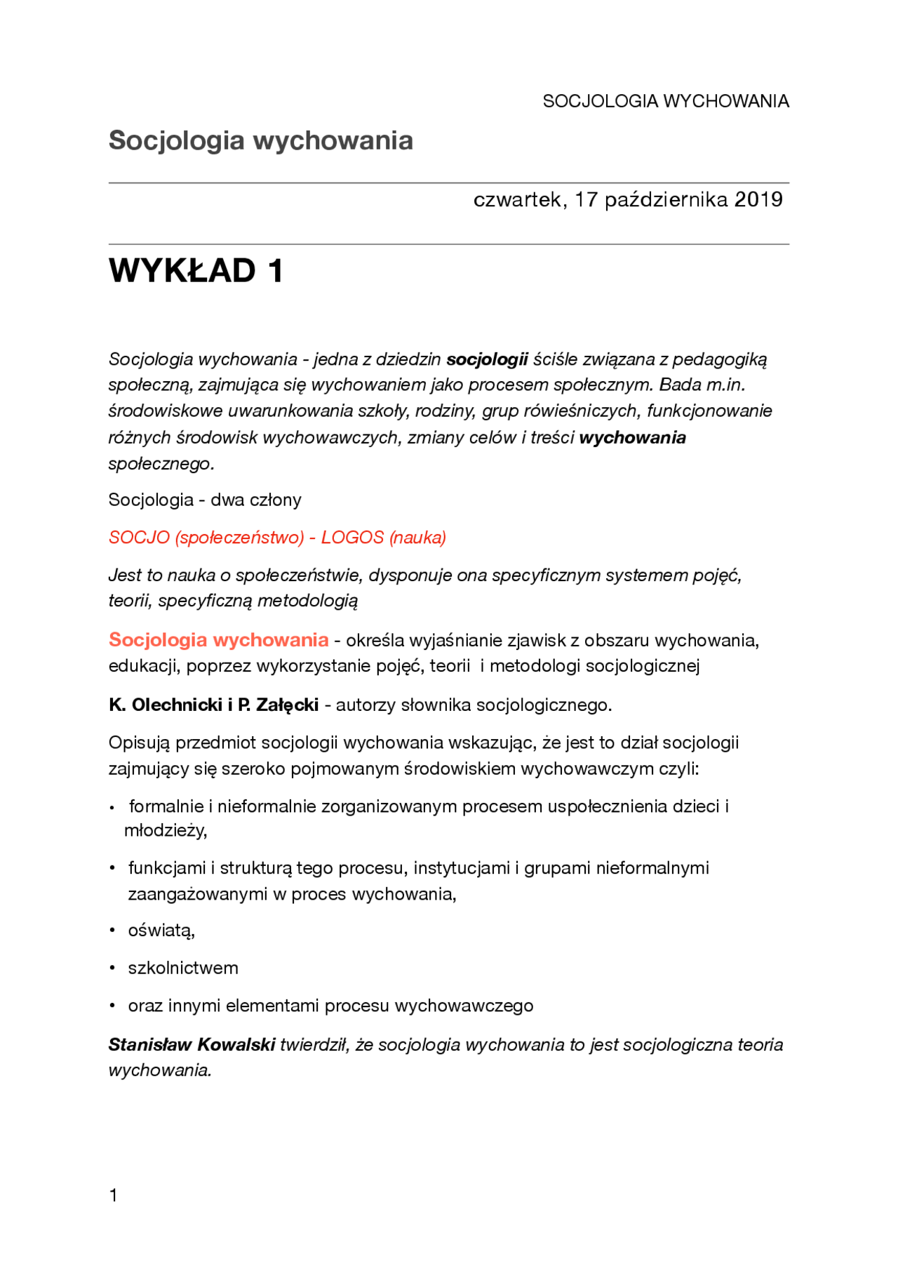 SOCJOLOGIA WYCHOWANIA - Docsity
