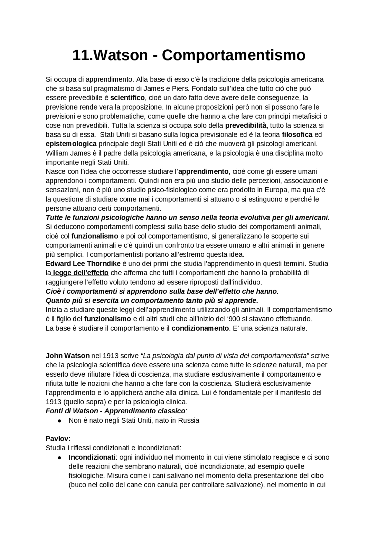 Watson, Tolman, Skinner Comportamentismo Sintesi del corso di