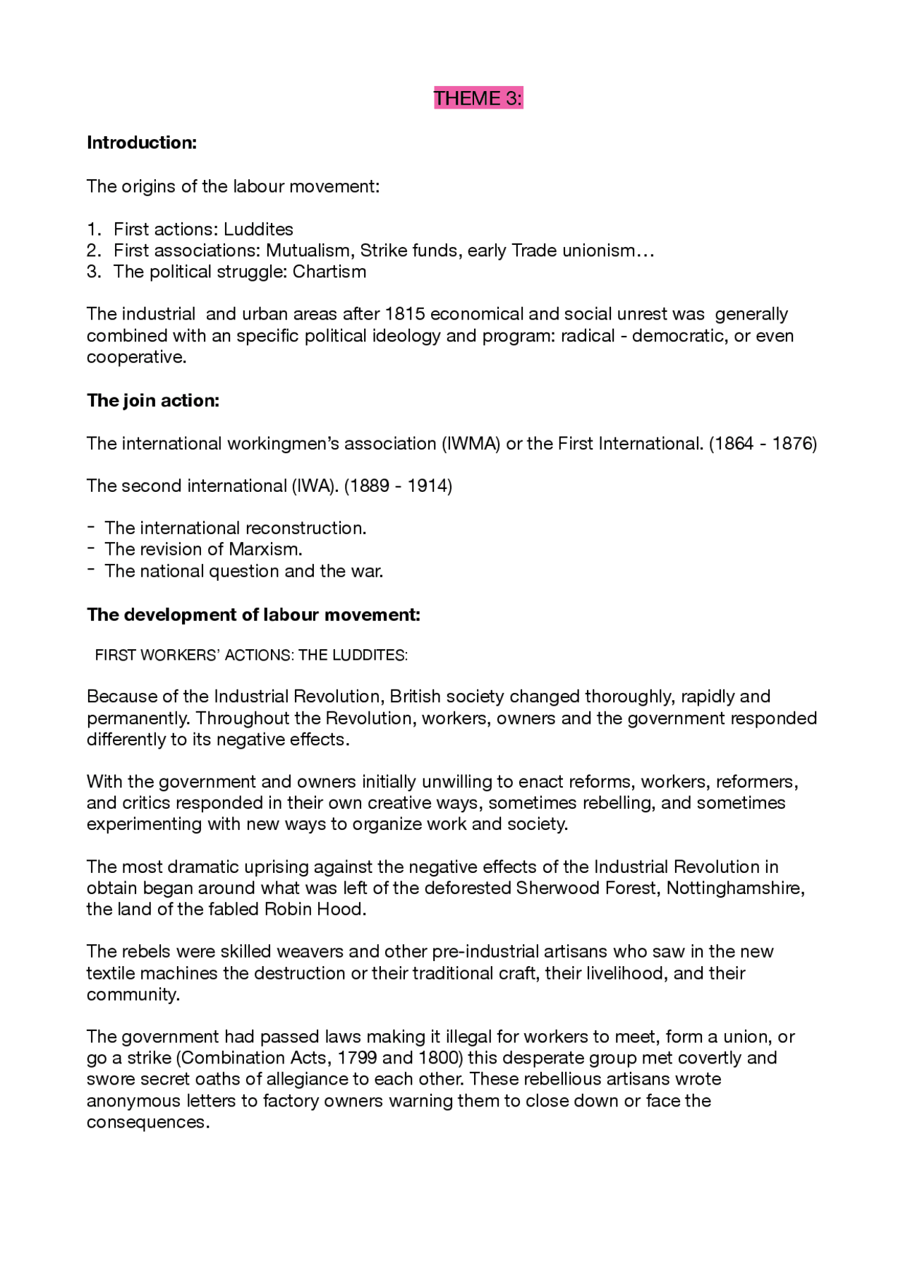 THEME 3: Introduction: The origins of the labour movement: | Apuntes de ...