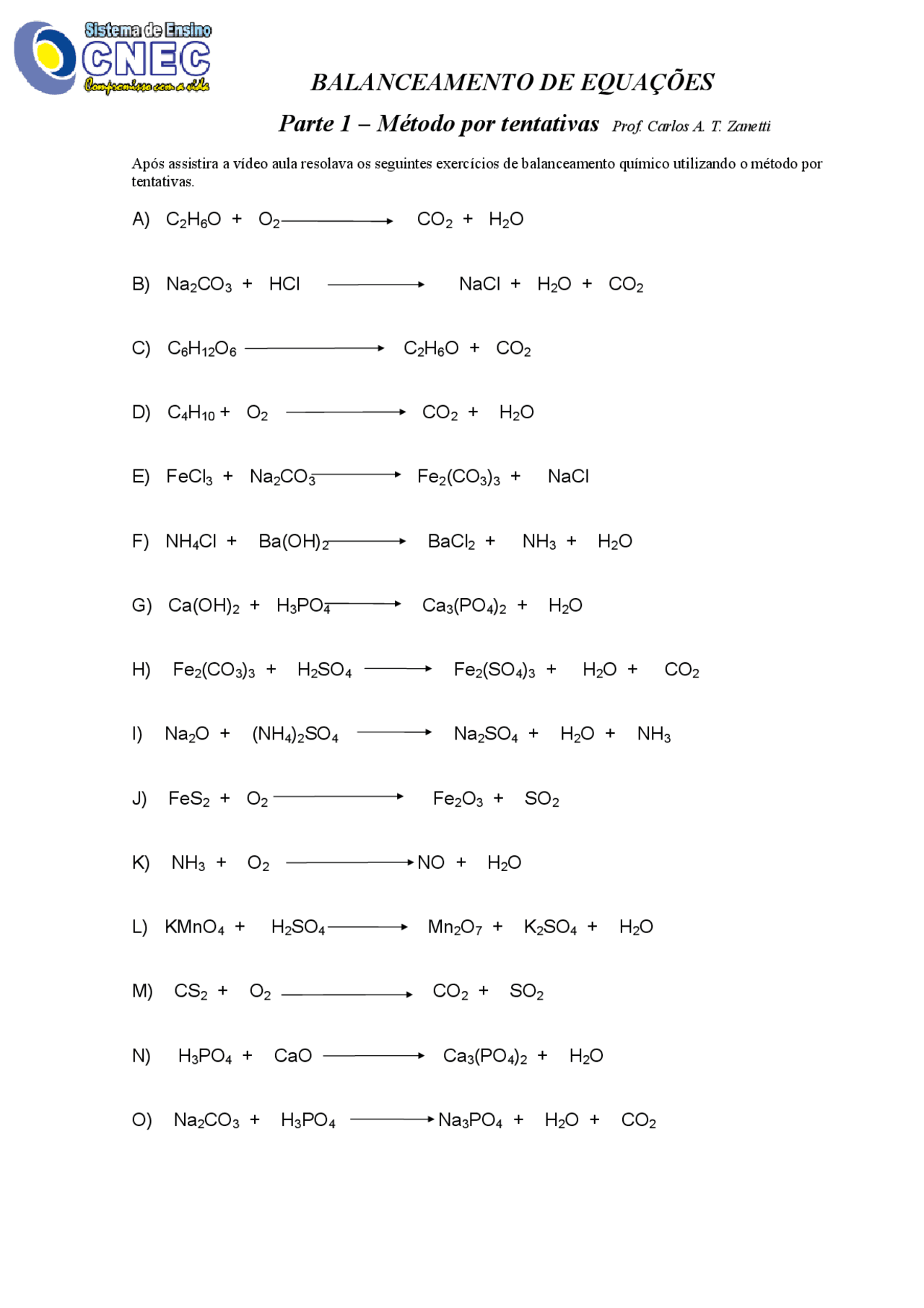 Química Geral tudo sobre balanceamento de reações químicas - Docsity