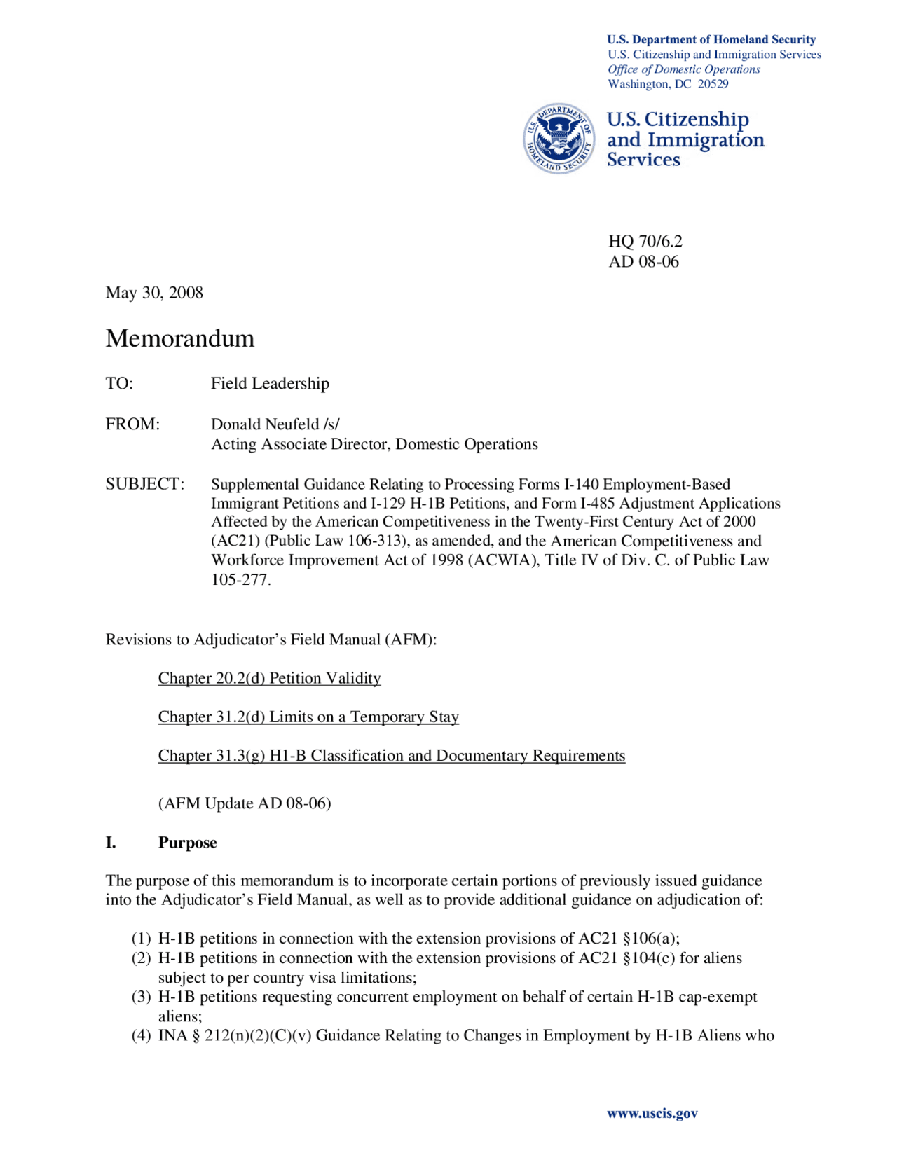 The American Competitiveness in the 21st Century Act (AC21) - Docsity