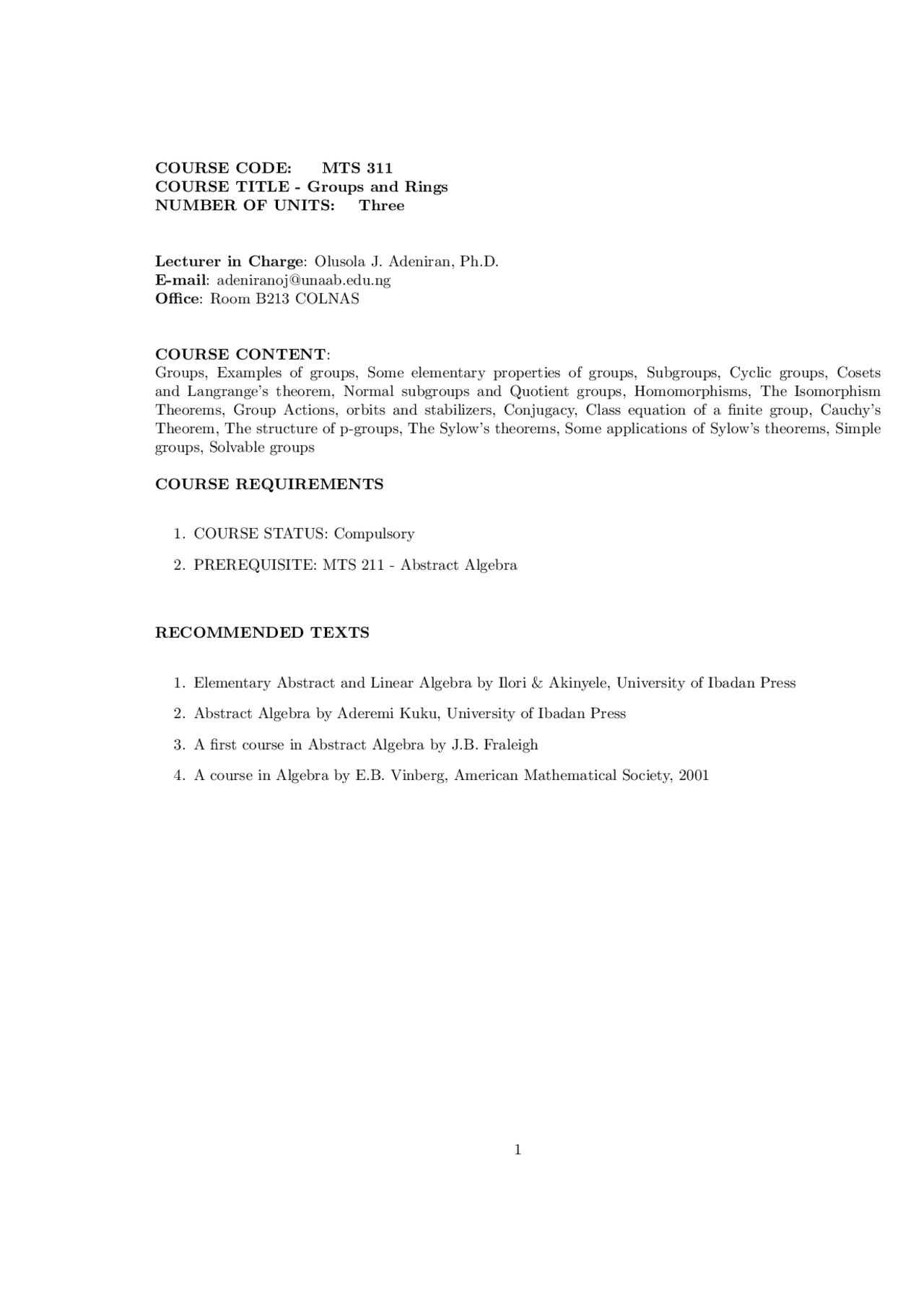 Mts 311 Mts 311 groups and rings - Docsity