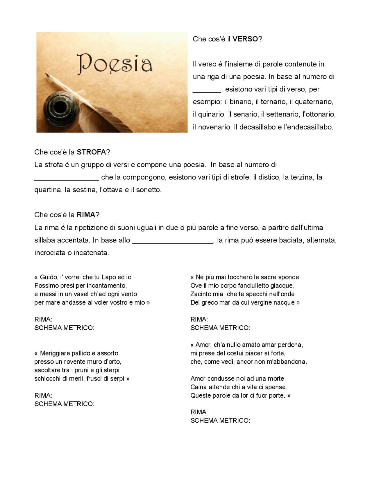 Poesia: verso, strofa e rima - Docsity