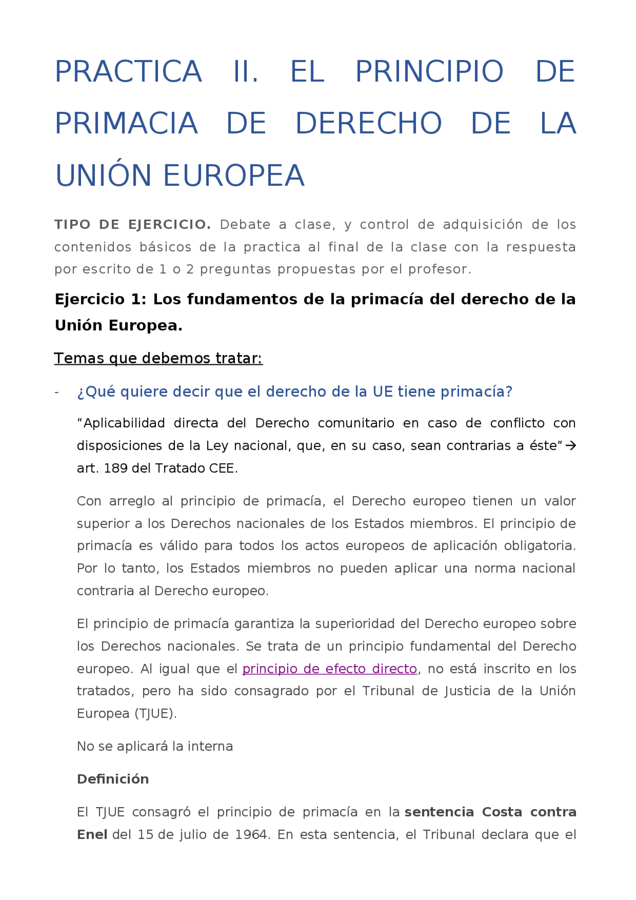 Seminario 2 derecho de la unión europea | Ejercicios de Derecho de la ...