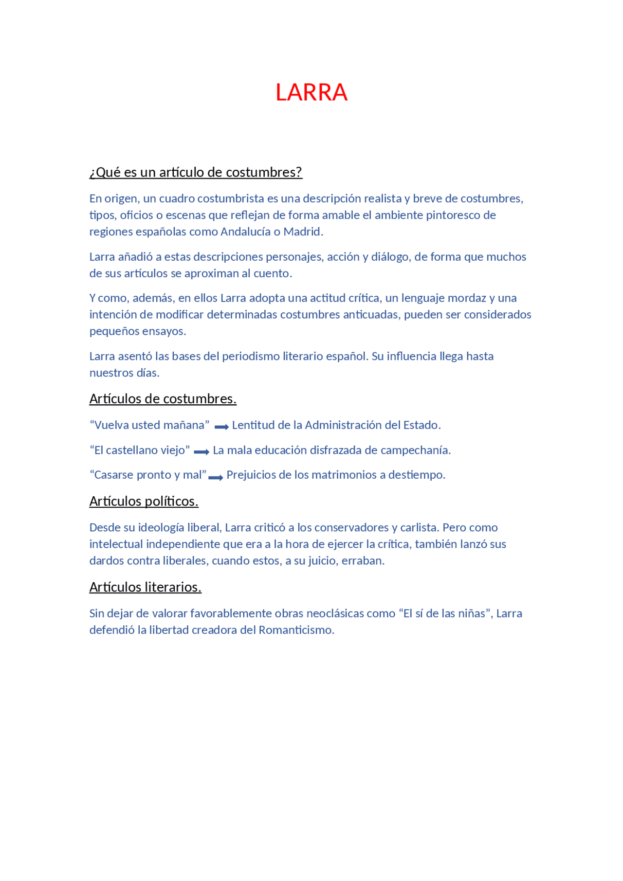 Tipos De Articulos De Larra Docsity