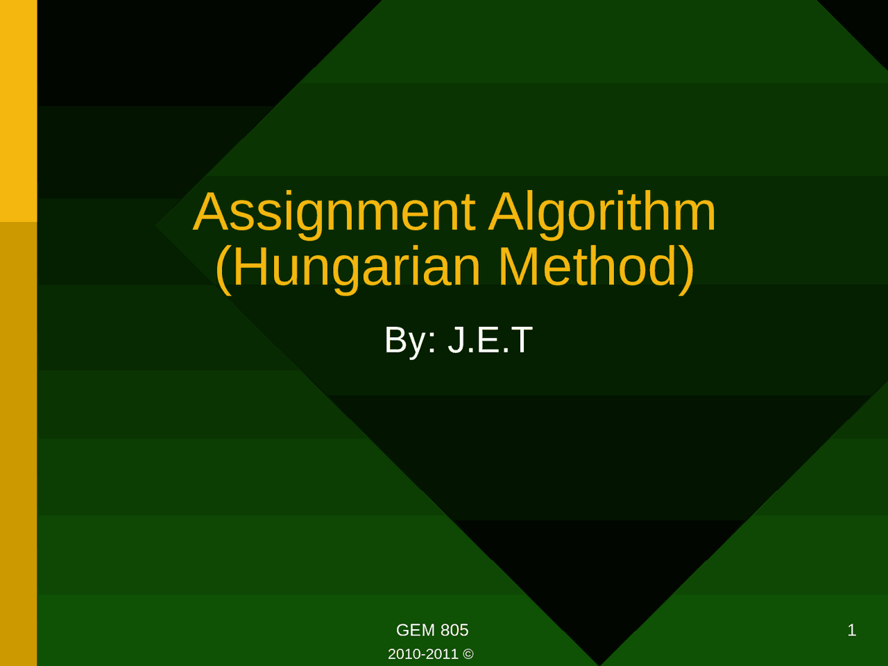 Assignment Algorithm by Hungarian Method - Docsity