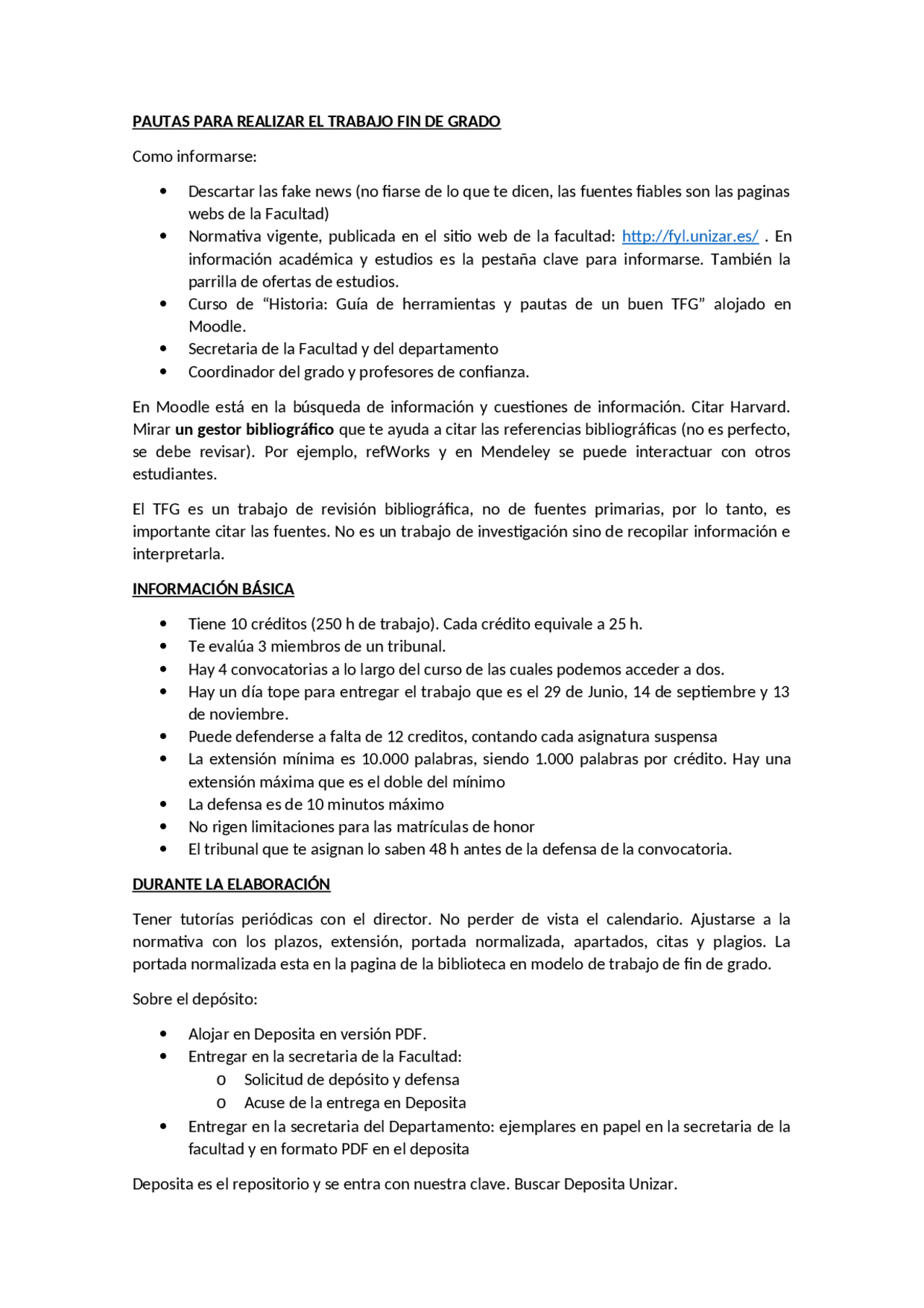 Pautas para realizar un TFG - Docsity