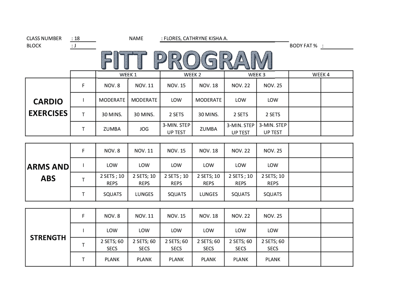 FITT Program exercises - Docsity