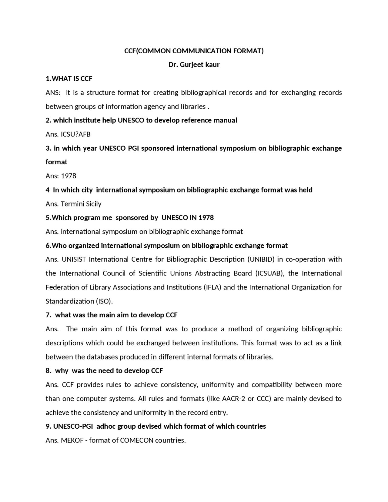 Common communication format ( short questions) - Docsity