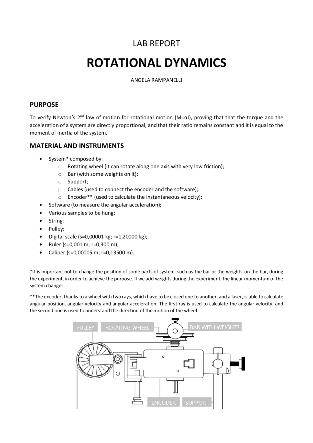 Phd Rotation Lab Report Samples LAB REPORT ABOUT ROTATIONAL DYNAMICS - Docsity