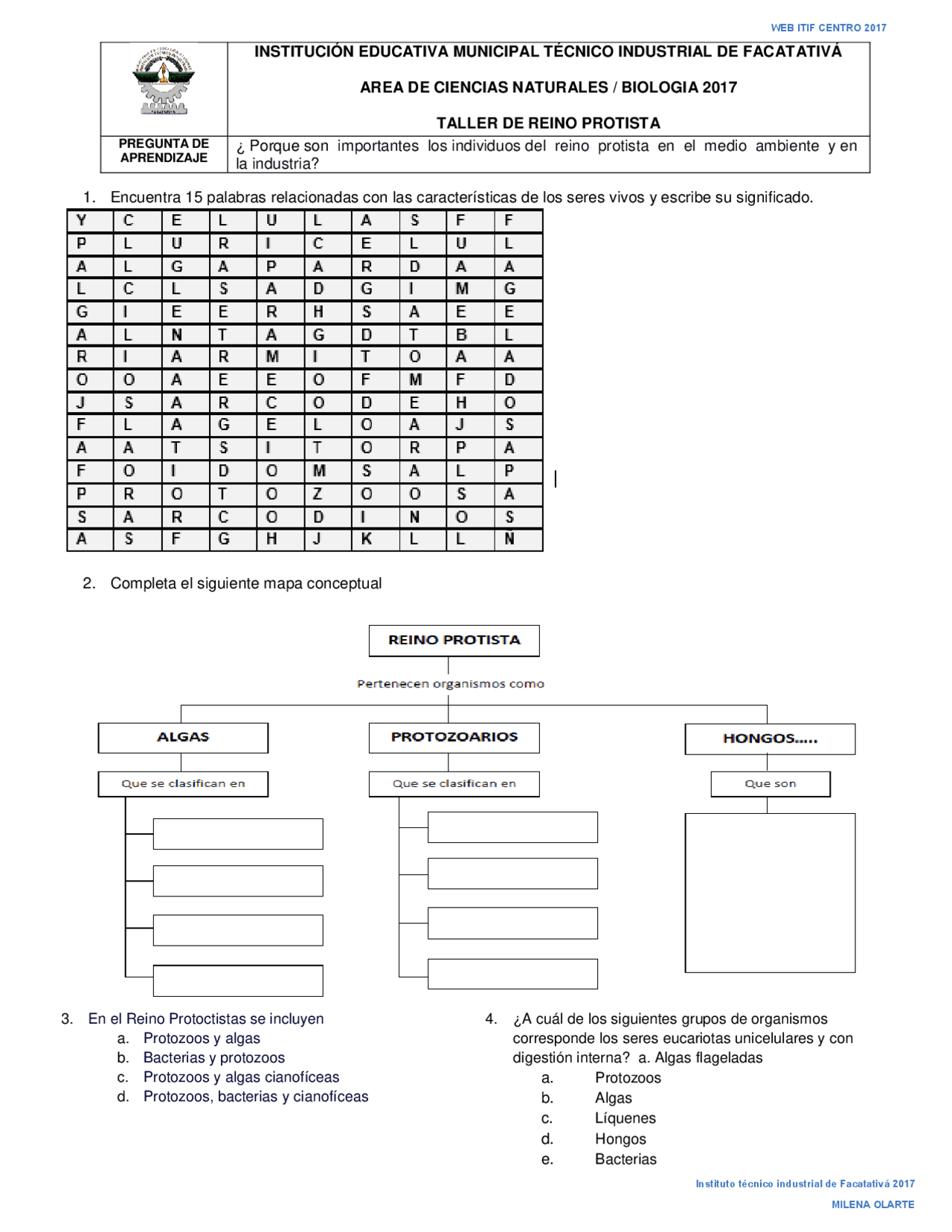 taller de protista protista | Diapositivas de Biología | Docsity