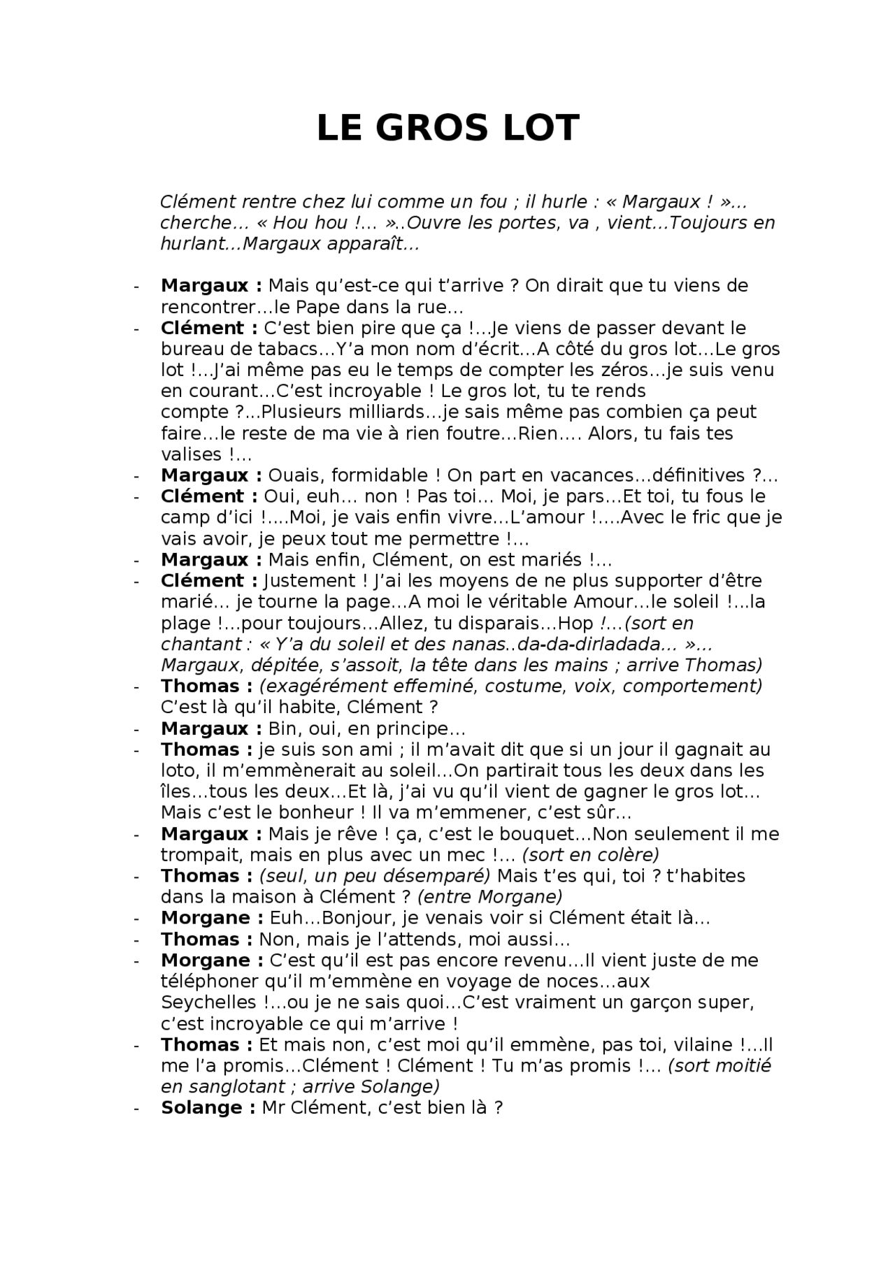 French Scene Script Theater scene for high school french class - Docsity