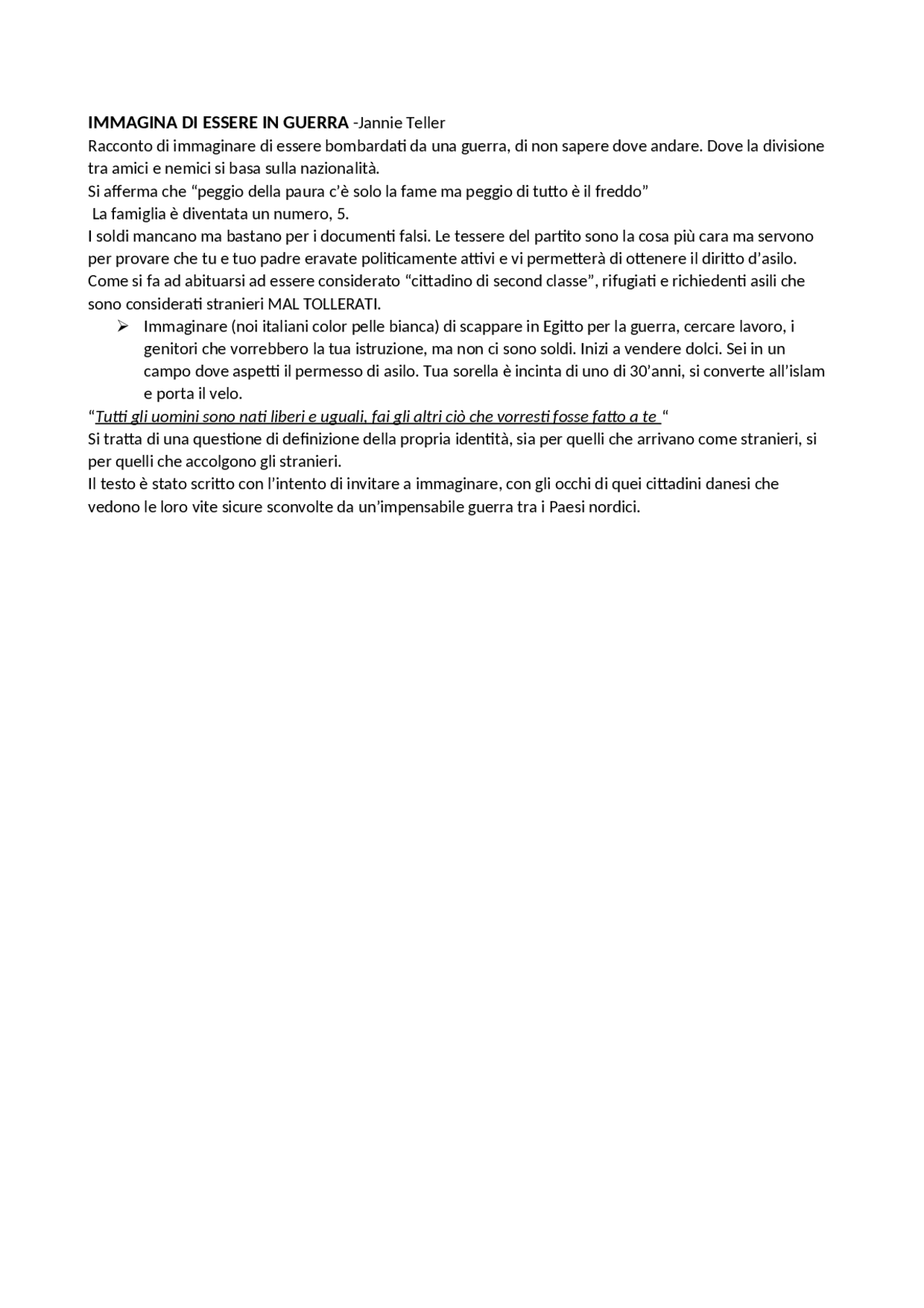 Immagina di essere in guerra riassunto