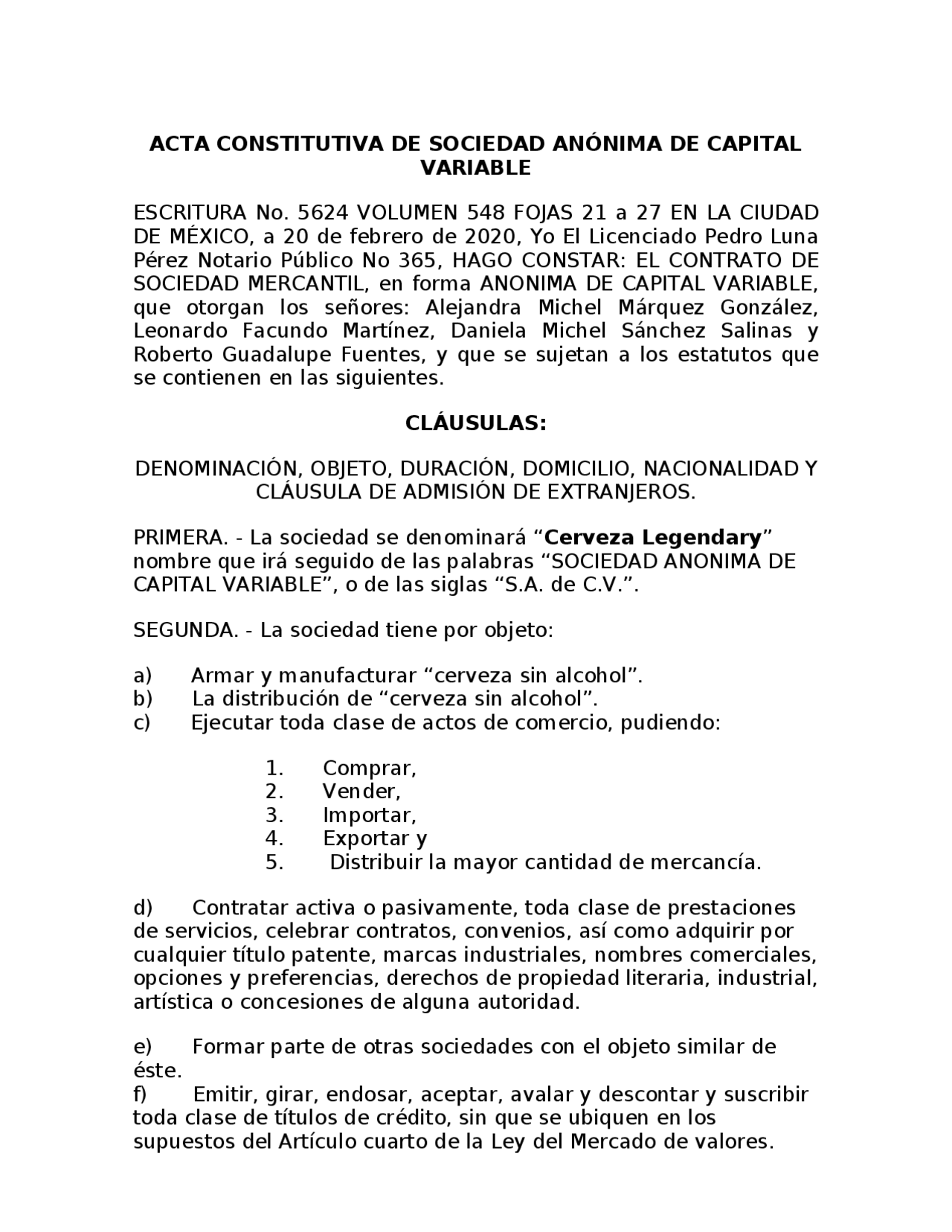 Acta Constitutiva De Sociedad Anonima De Capital Variable Acta constitutiva capital variable - Docsity