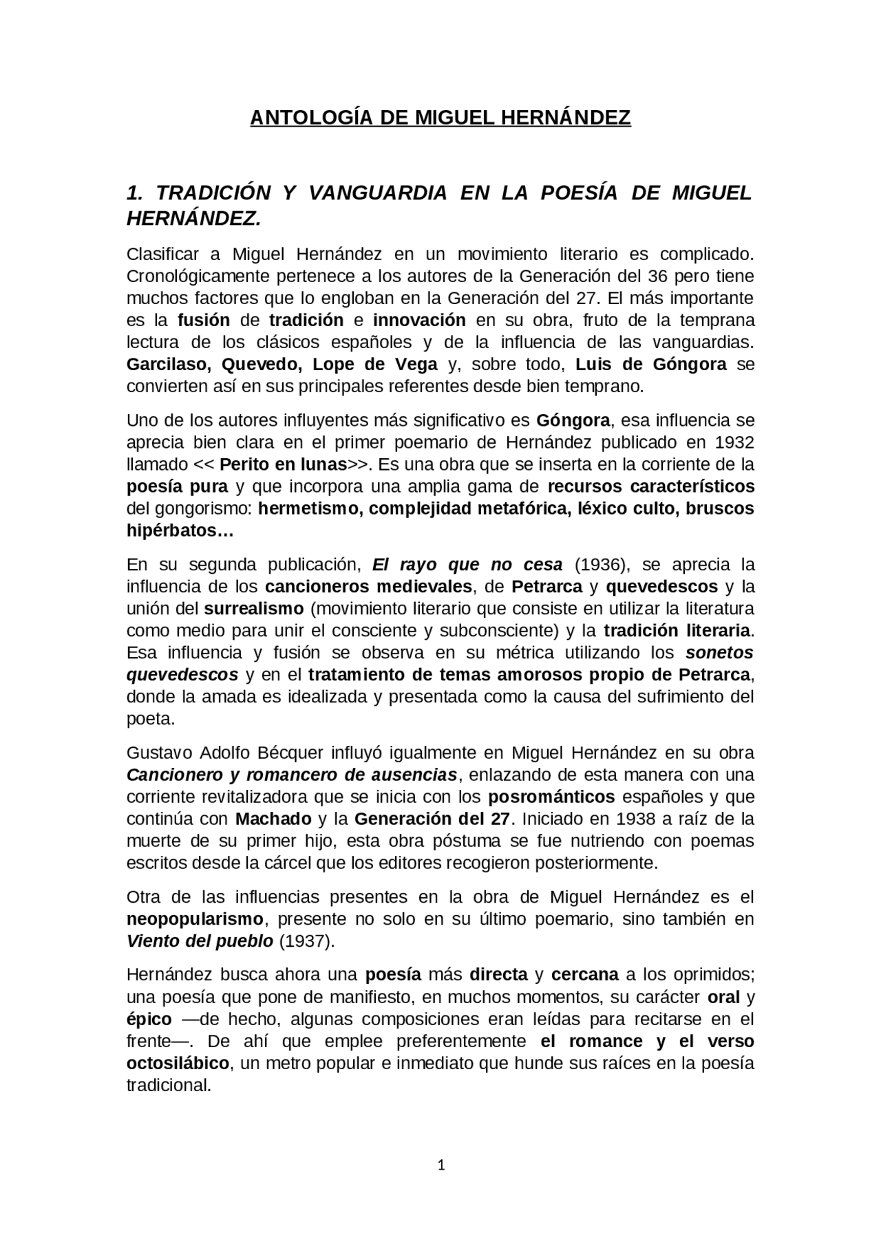 Miguel Hernandez Selectividad Docsity
