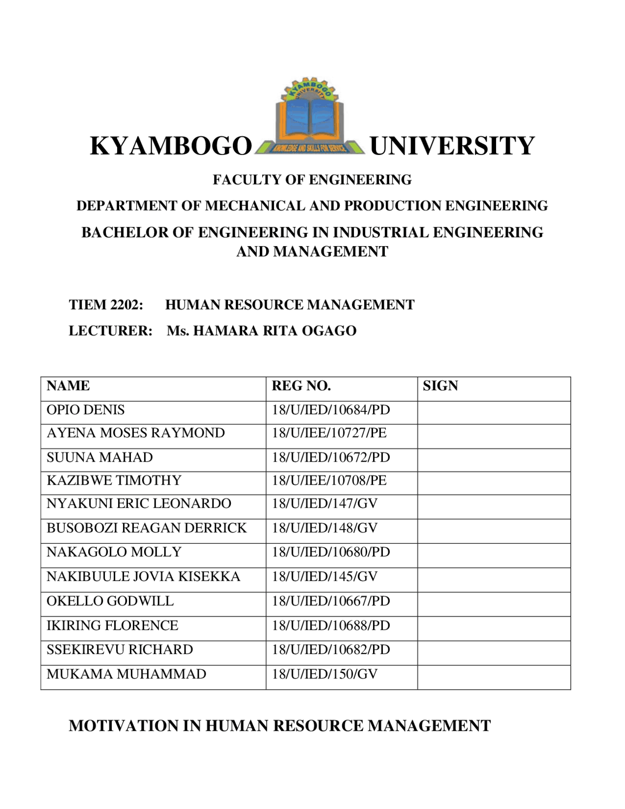 Motivation In Human Resource Management Docsity