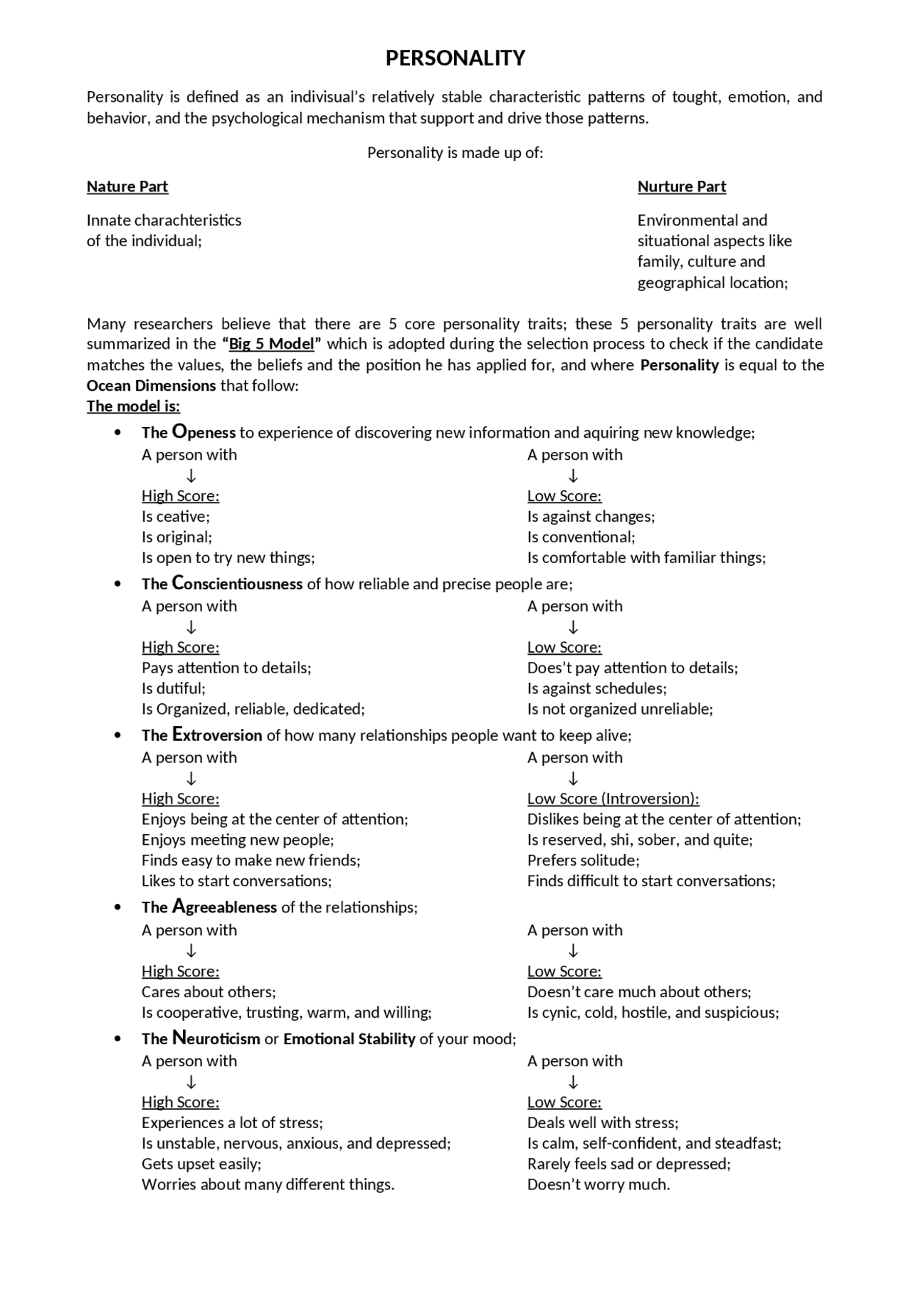 Organization Theory and Design-Personality - Docsity