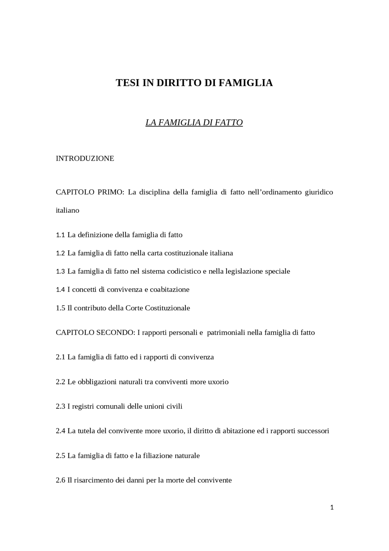 Tesi Di Laurea La Famiglia Di Fatto Docsity