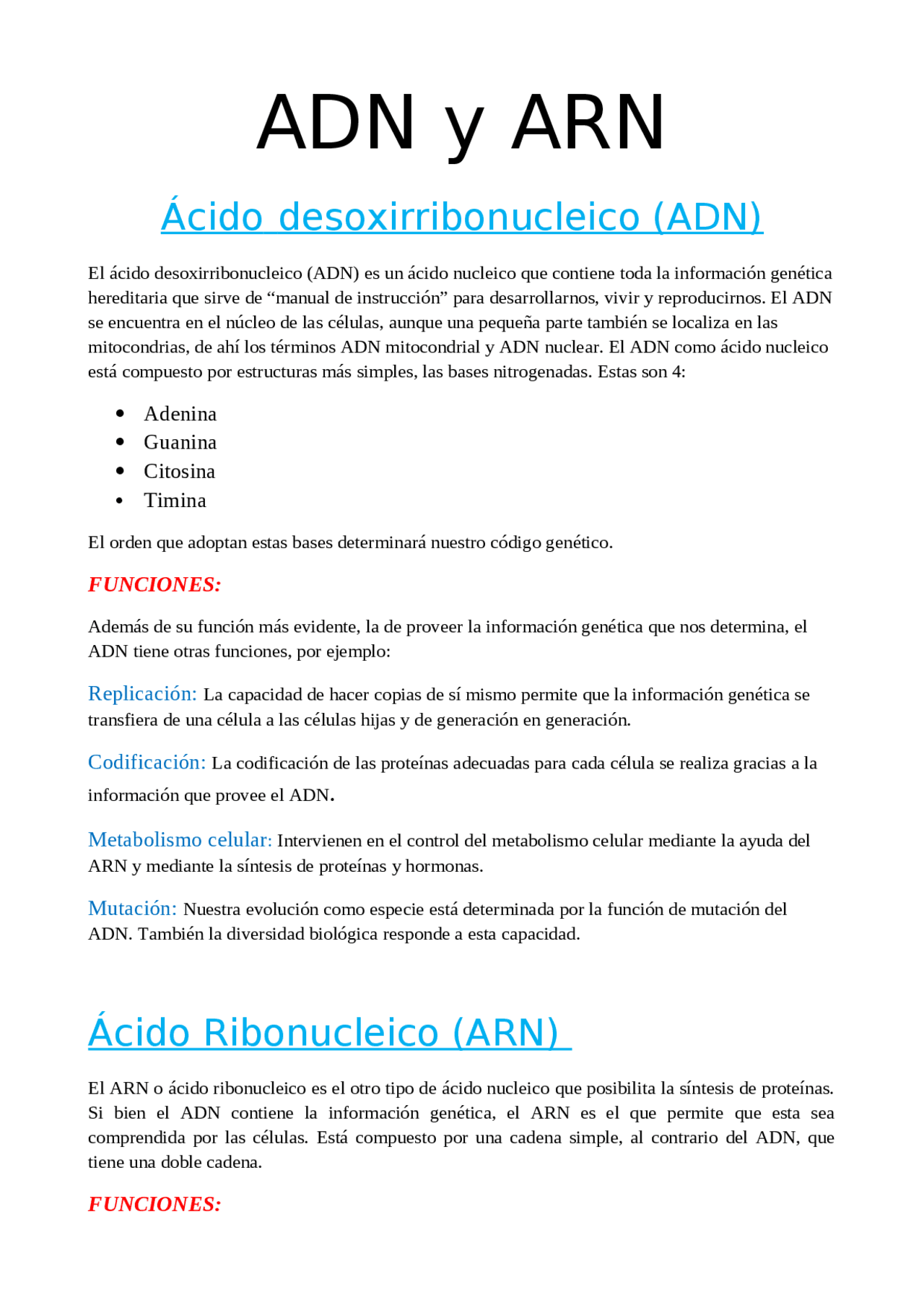 ácido nucleico adn y arn